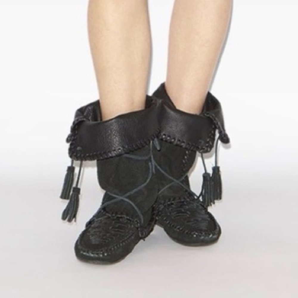 Isabel Marant Winki Boots Black Suede Leather Moccasin Western 37/ 7 NEW